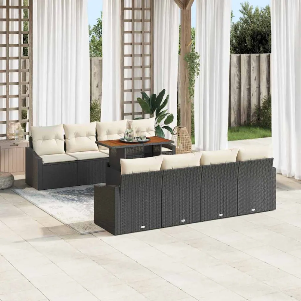 Tuin Eetset met kussen 9 pcs Zwart en Crème vidaXL