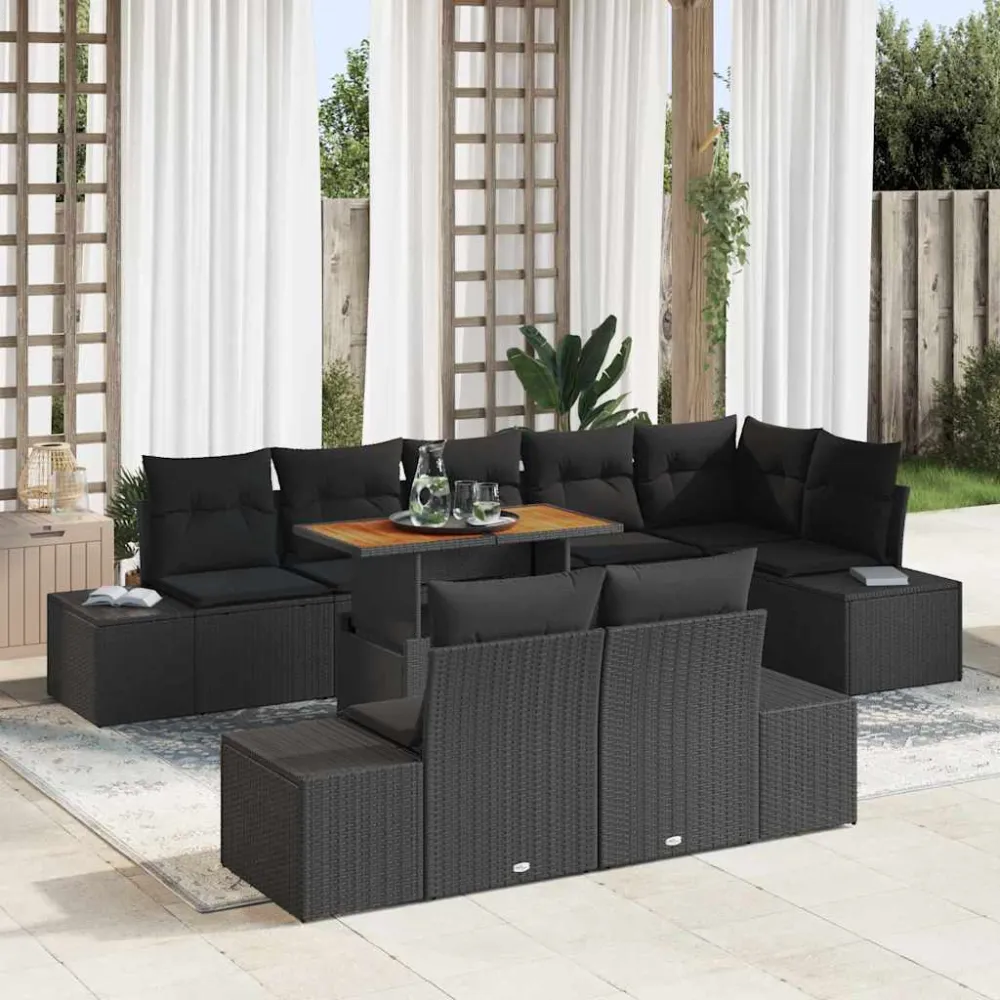Tuin Eetset met kussen 9 pcs Zwart en Bruin vidaXL