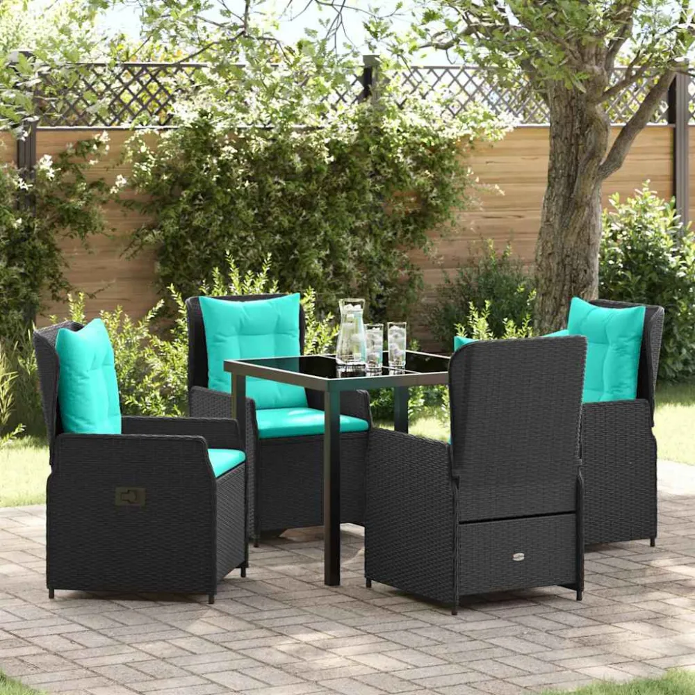 Tuin Eetset met kussen 5 pcs Zwart Poly riet vidaXL