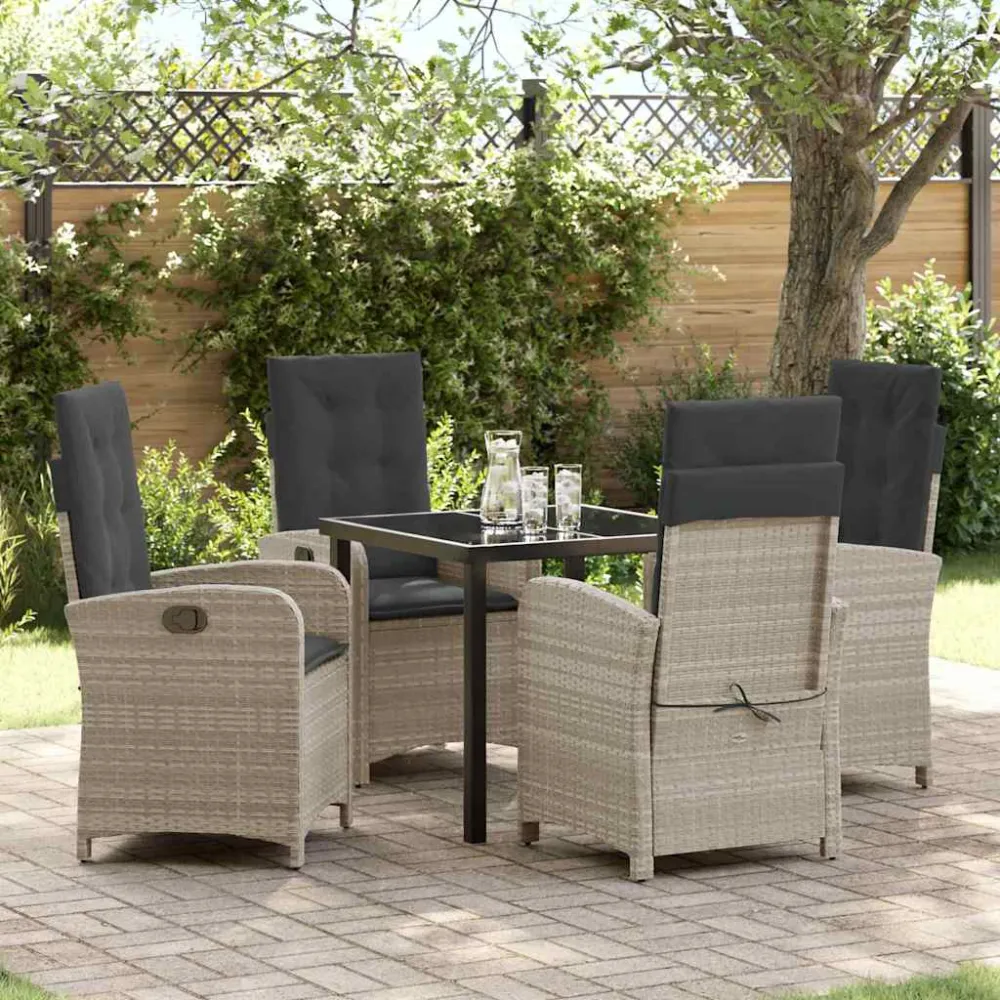 Tuin eettafelset met kussen 5 pcs Lichtgrijs poly rattan vidaXL