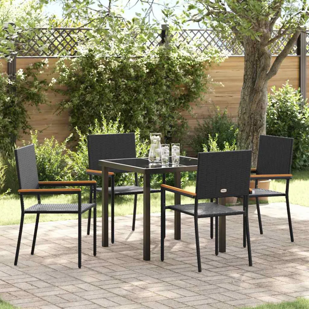 Tuin eettafelset met kussen 5 pcs Zwart poly rattan vidaXL