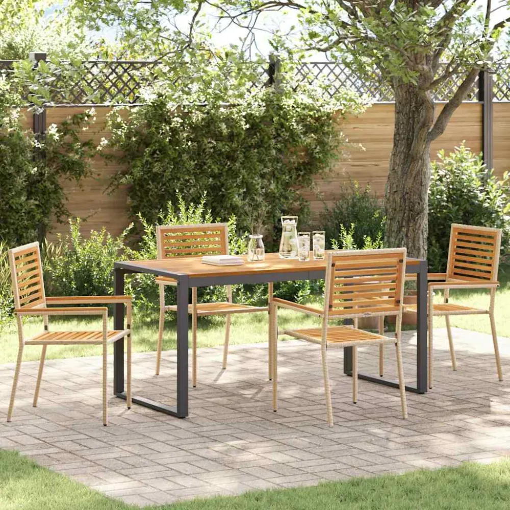 Tuin eettafelset 5 pcs Beige en Bruin poly rattan vidaXL