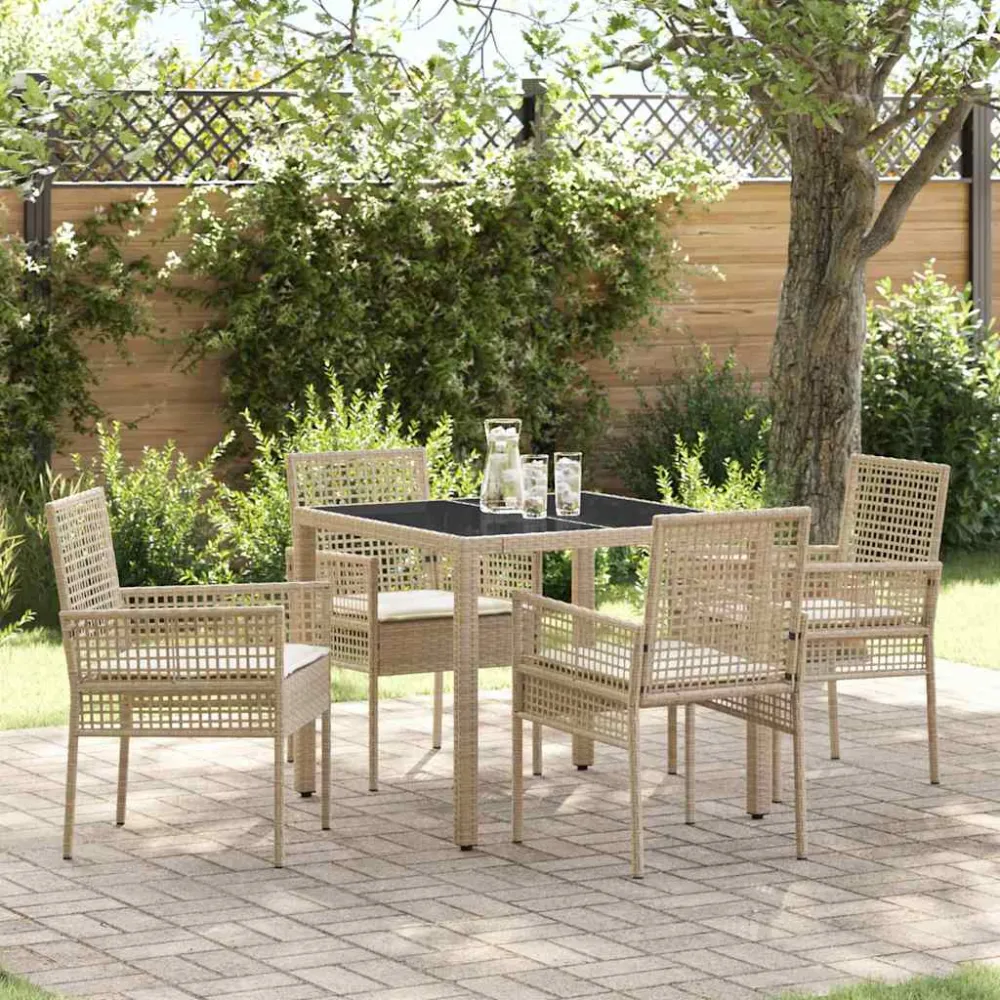 Tuin eettafelset 5 pcs Beige poly rattan vidaXL