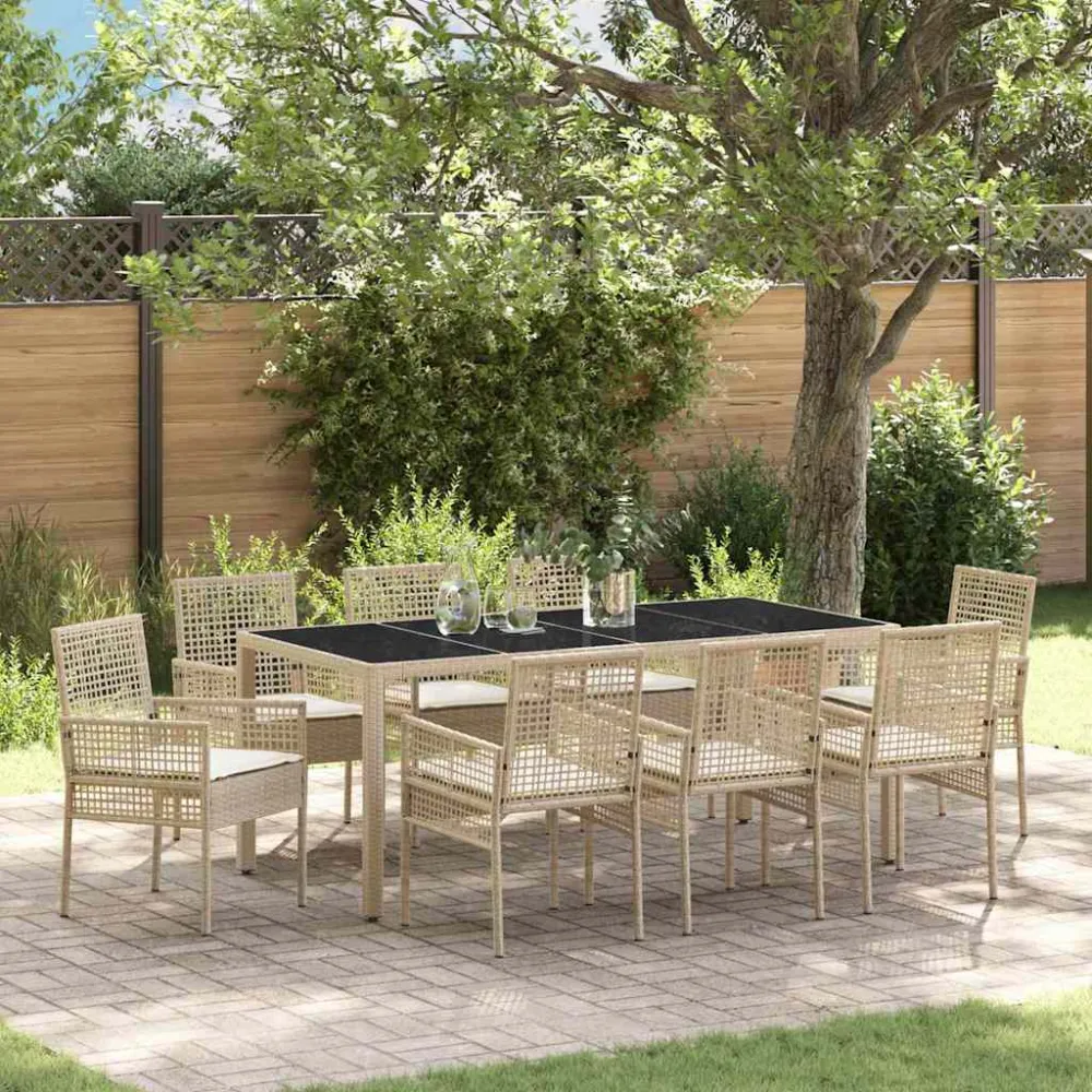 Tuin eettafelset 9 pcs Beige poly rattan vidaXL