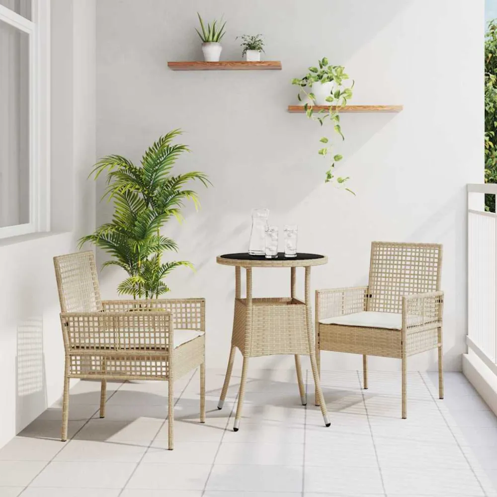 Tuin eettafelset 3 pcs Beige poly rattan vidaXL