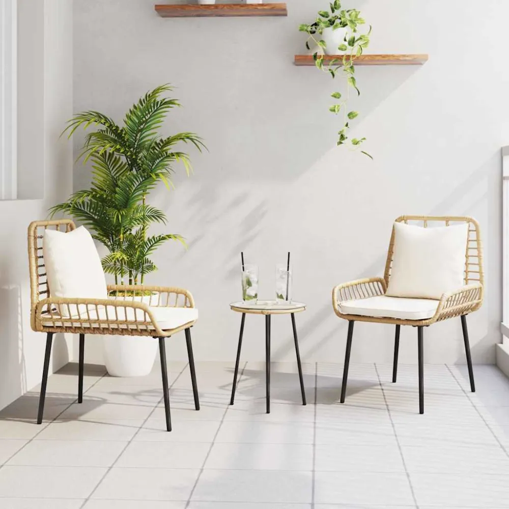 Tuin eettafelset 3 pcs Bruin en Crème poly rattan vidaXL