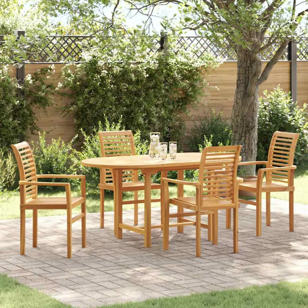 Tuin eettafelset 5 pcs Bruin Massief Teakhout vidaXL