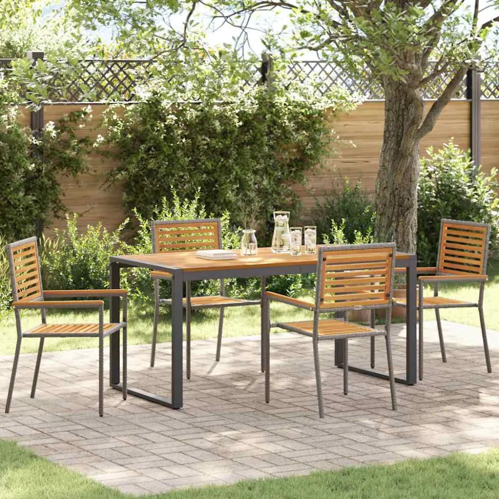 Tuin eettafelset 5 pcs Grijs en Bruin poly rattan vidaXL