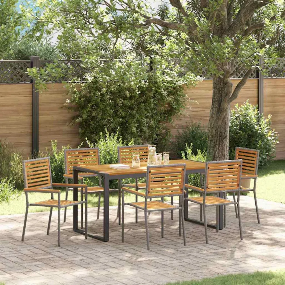 Tuin eettafelset 7 pcs Grijs en Bruin poly rattan vidaXL