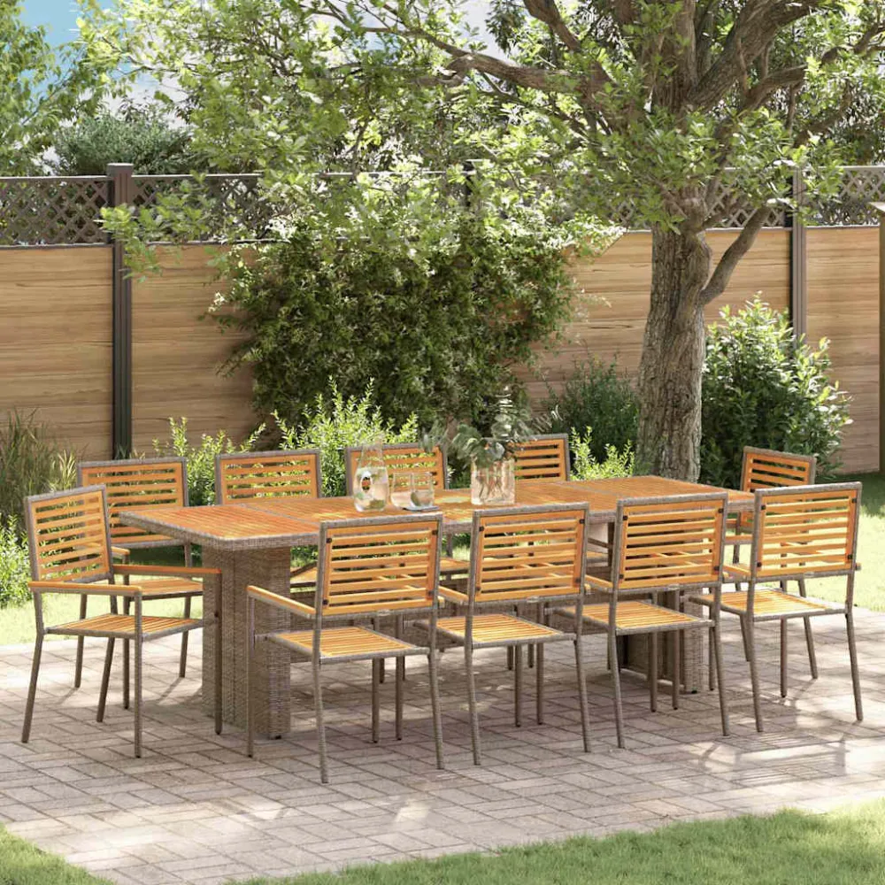 Tuin eettafelset 11 pcs Grijs en Bruin poly rattan vidaXL