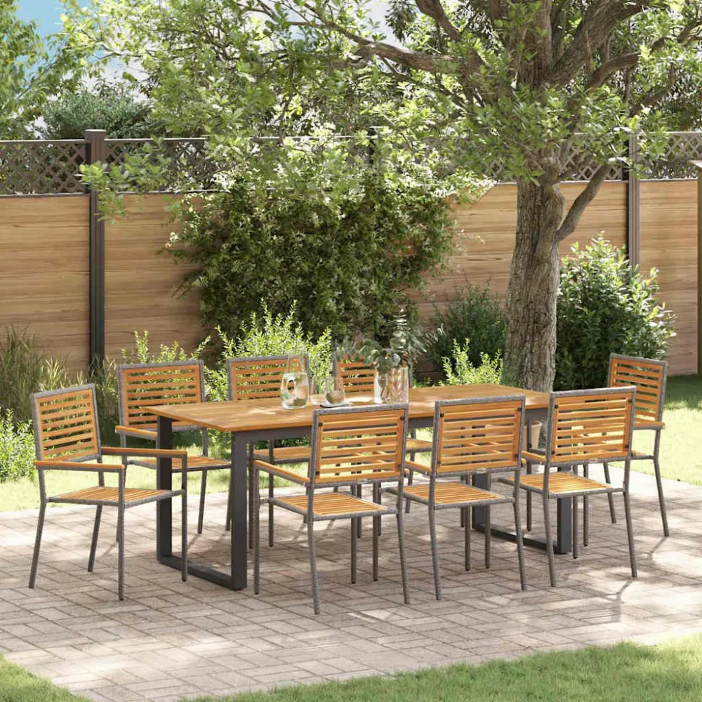 Tuin eettafelset 9 pcs Grijs Massief Acaciahout vidaXL