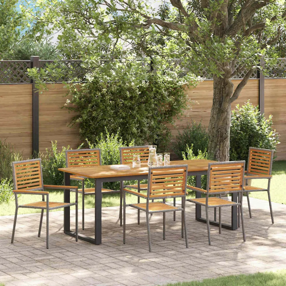 Tuin eettafelset 7 pcs Grijs Massief Acaciahout vidaXL