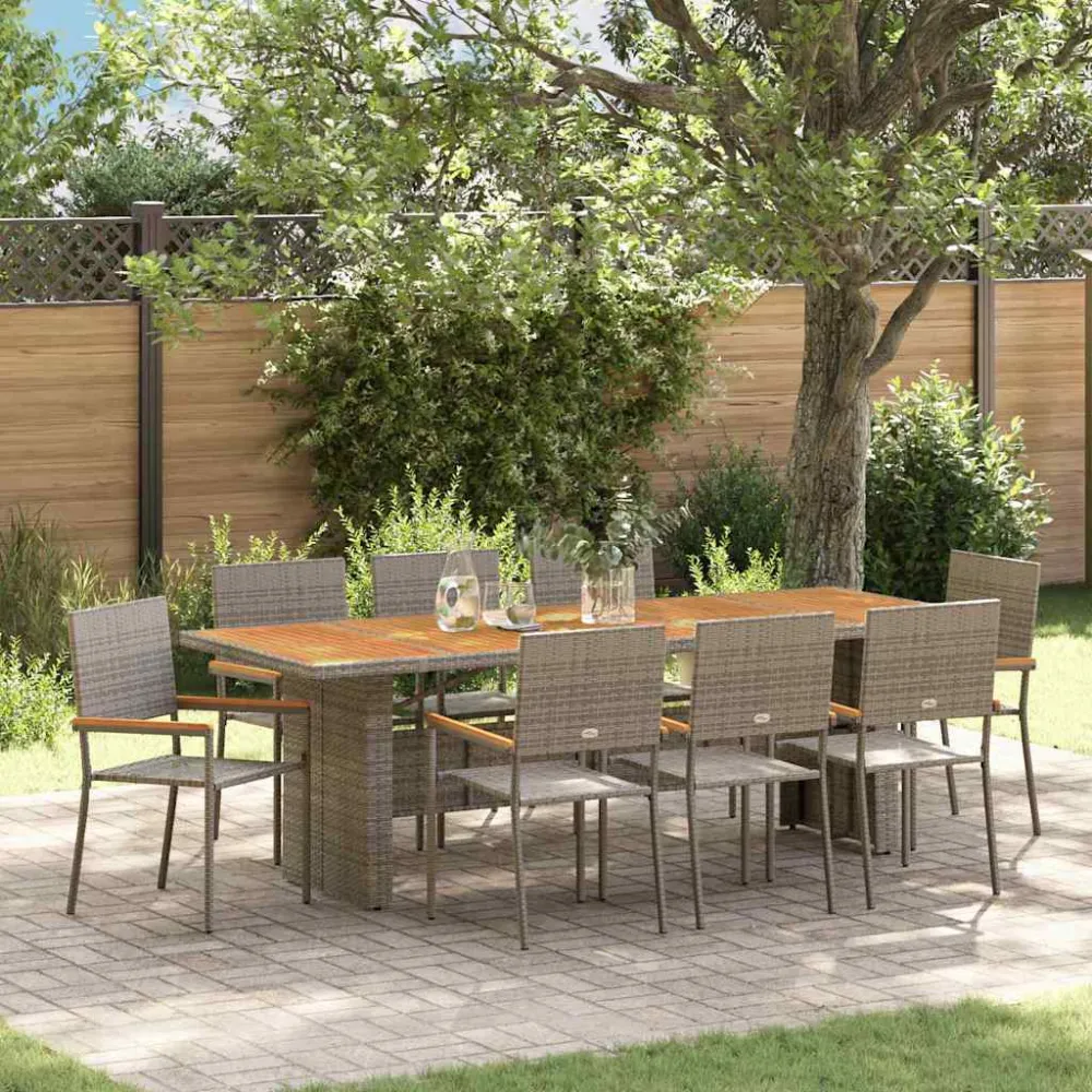 Tuin eettafelset 9 pcs Grijs poly rattan vidaXL
