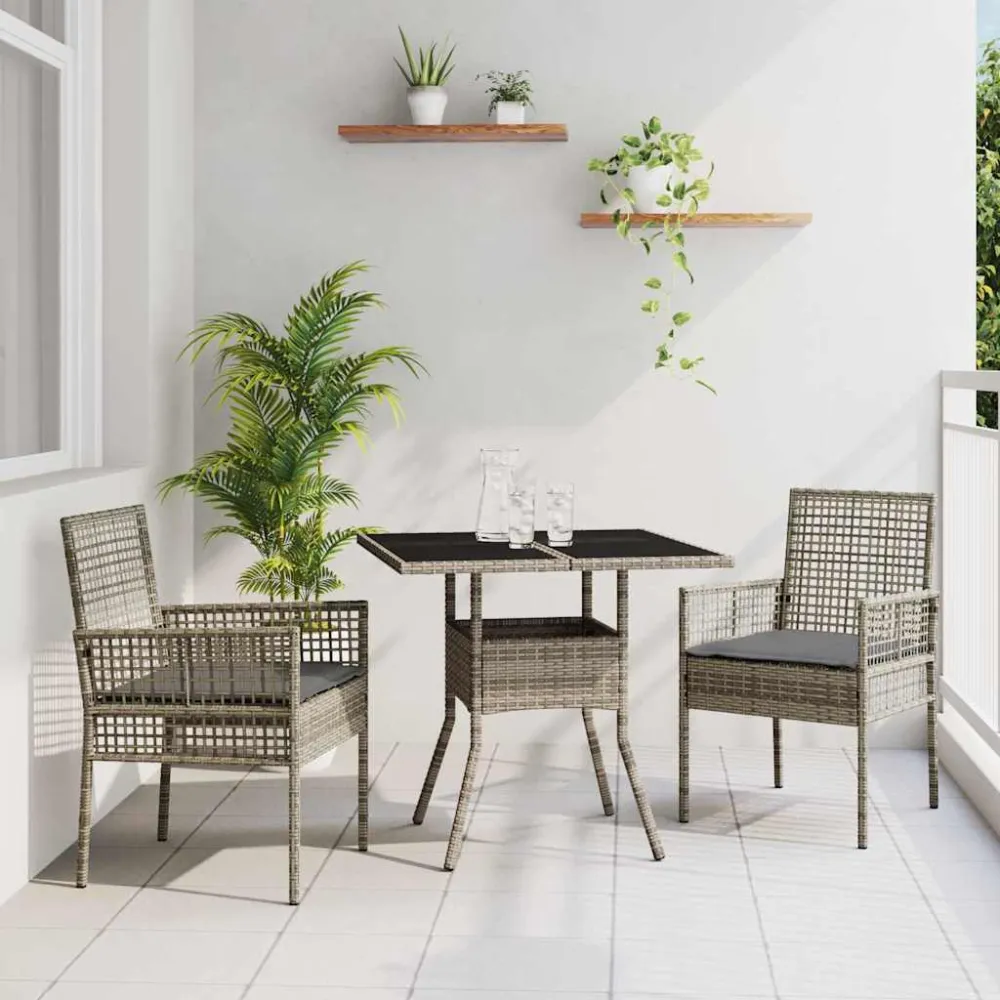 Tuin eettafelset 3 pcs Grijs poly rattan vidaXL