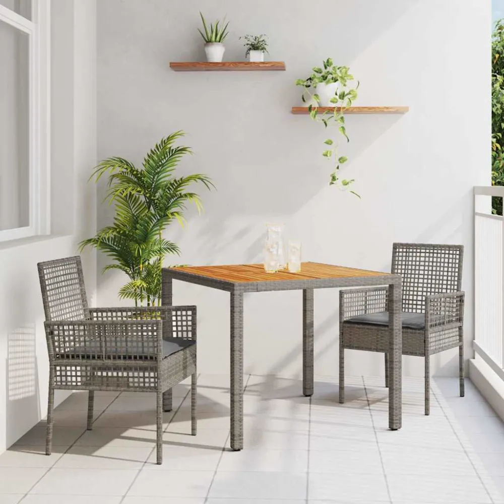 Tuin eettafelset 3 pcs Grijs poly rattan vidaXL
