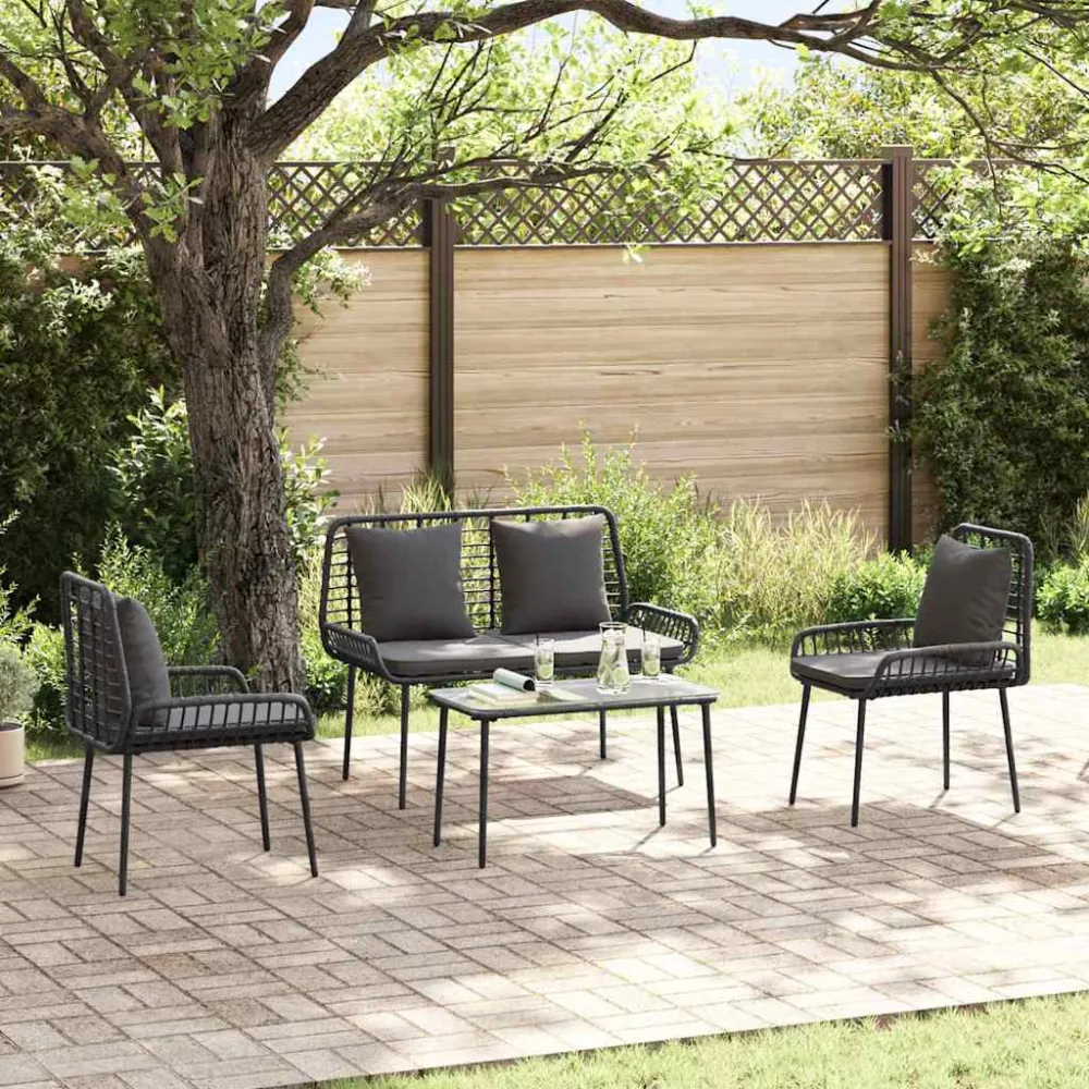 Tuin eettafelset 3 pcs Zwart en Anthraciet poly rattan vidaXL