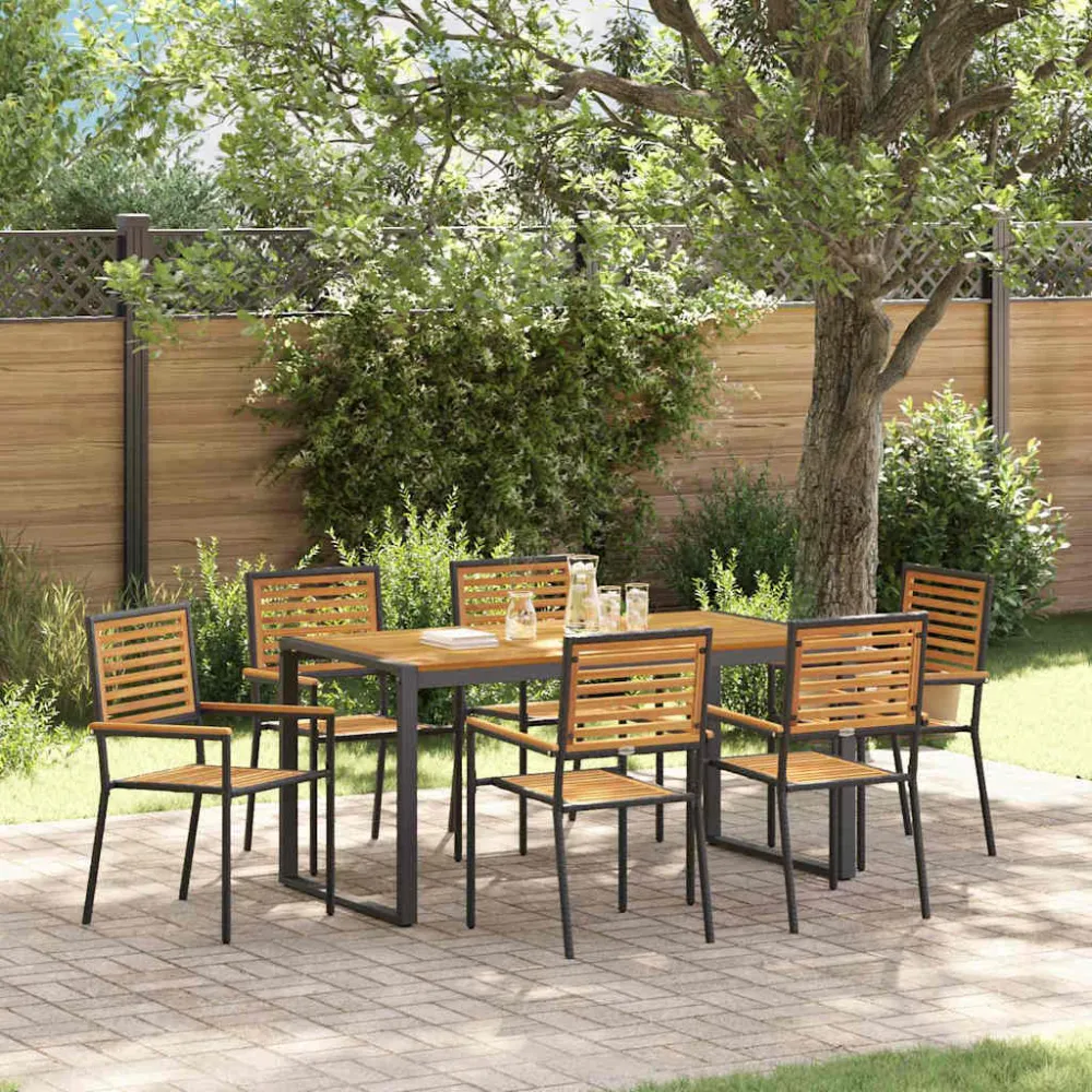 Tuin eettafelset 7 pcs Zwart en Bruin poly rattan vidaXL