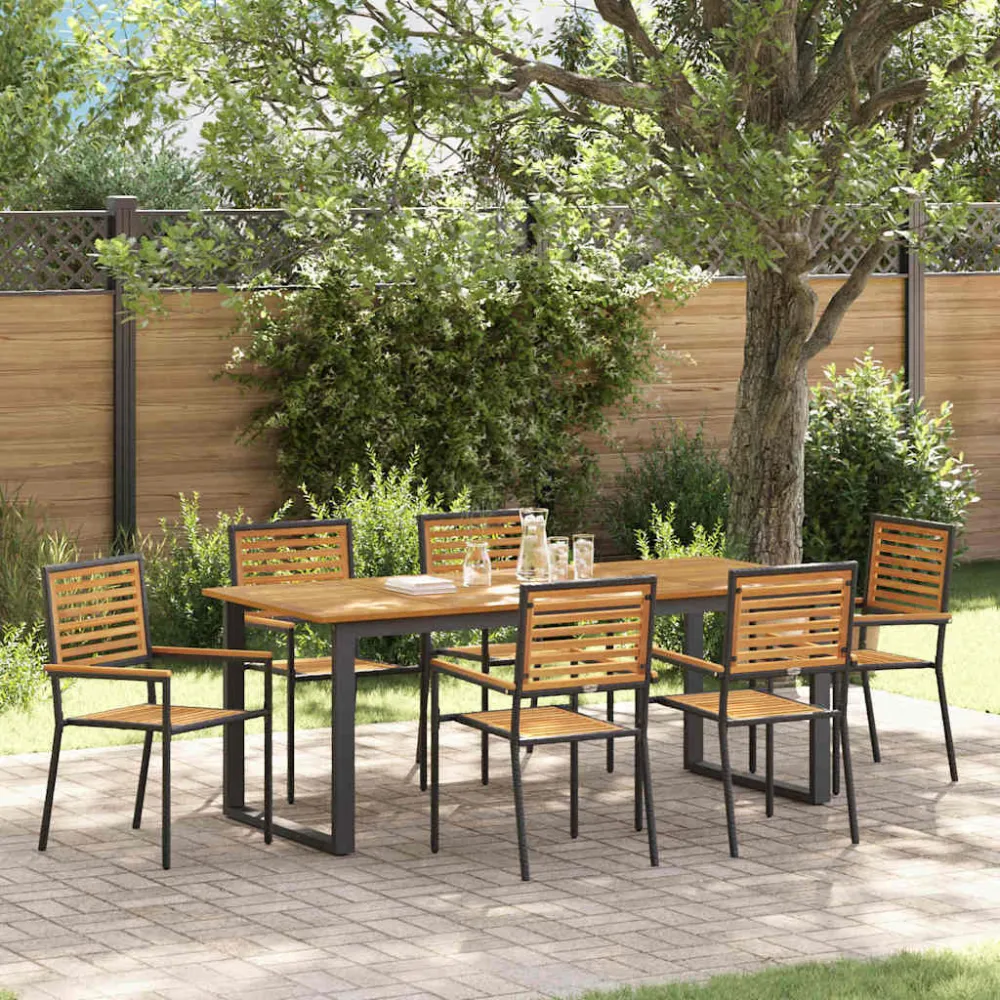 Tuin eettafelset 7 pcs Zwart Massief Acaciahout vidaXL