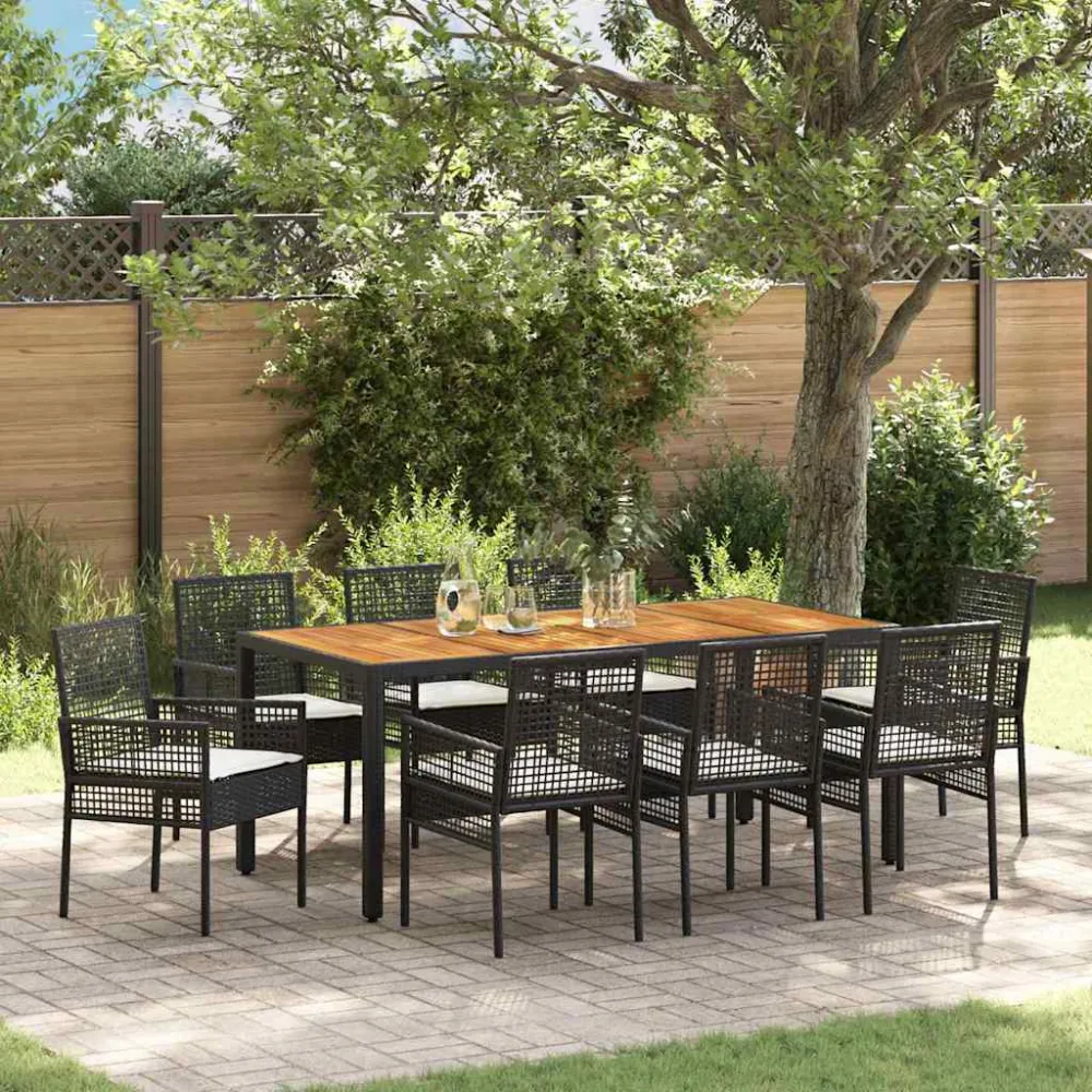 Tuin eettafelset 9 pcs Zwart poly rattan vidaXL