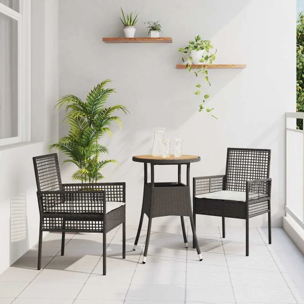 Tuin eettafelset 3 pcs Zwart poly rattan vidaXL