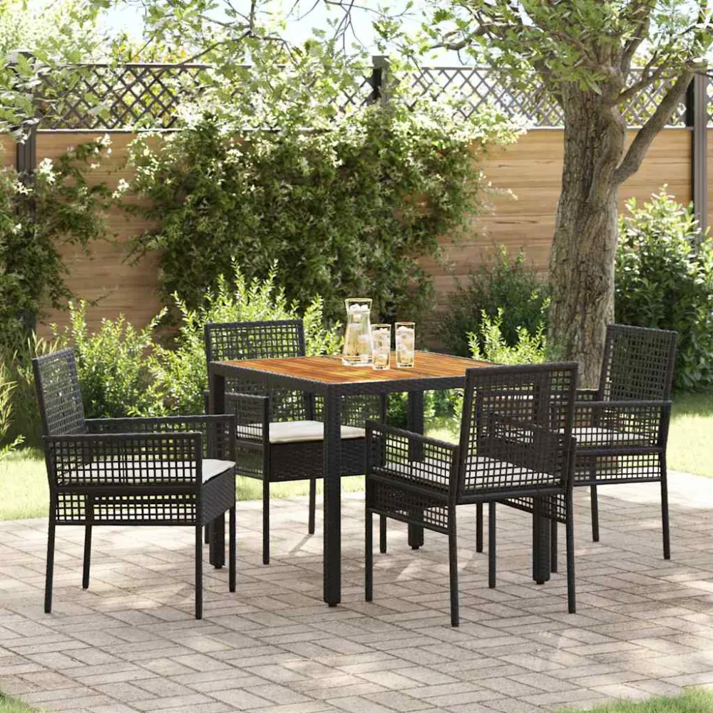 Tuin eettafelset 5 pcs Zwart poly rattan vidaXL