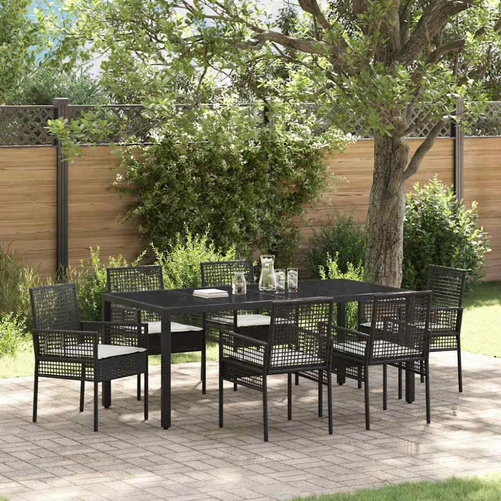 Tuin eettafelset 7 pcs Zwart poly rattan vidaXL