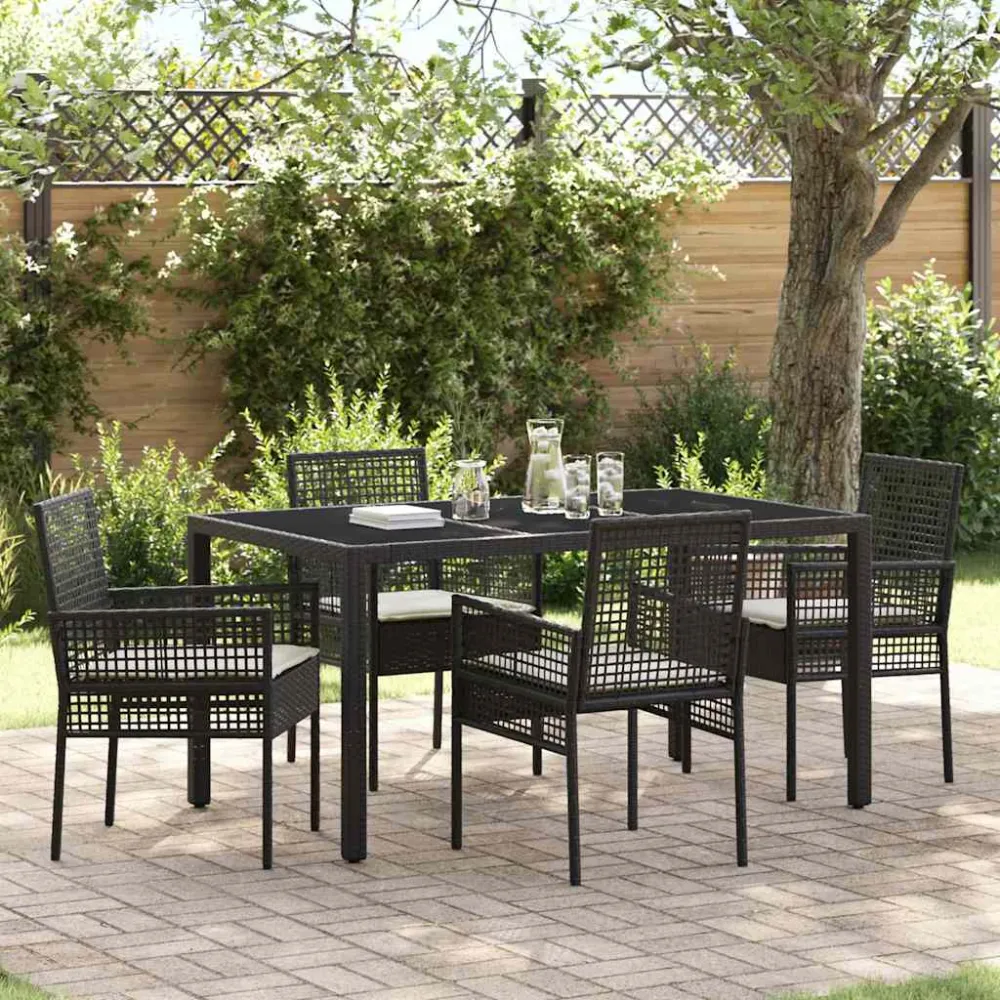 Tuin eettafelset 5 pcs Zwart poly rattan vidaXL