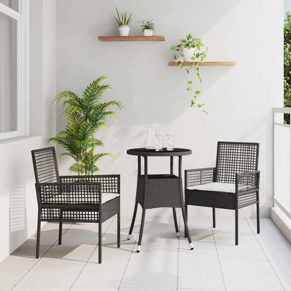Tuin eettafelset 3 pcs Zwart poly rattan vidaXL