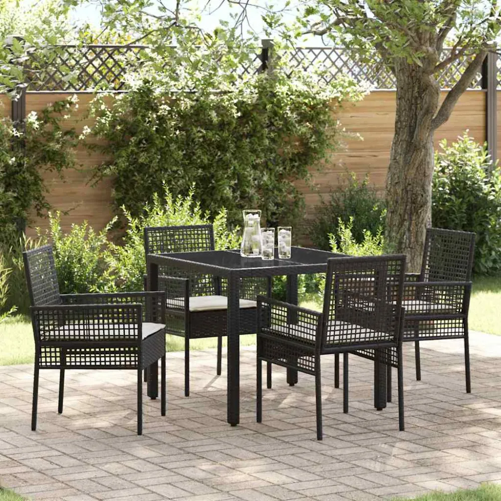 Tuin eettafelset 5 pcs Zwart poly rattan vidaXL