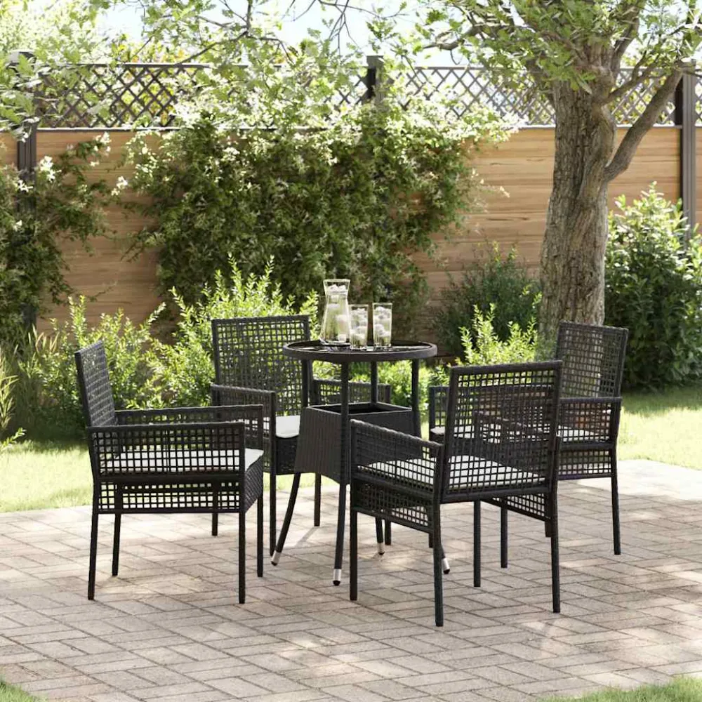 Tuin eettafelset 5 pcs Zwart poly rattan vidaXL