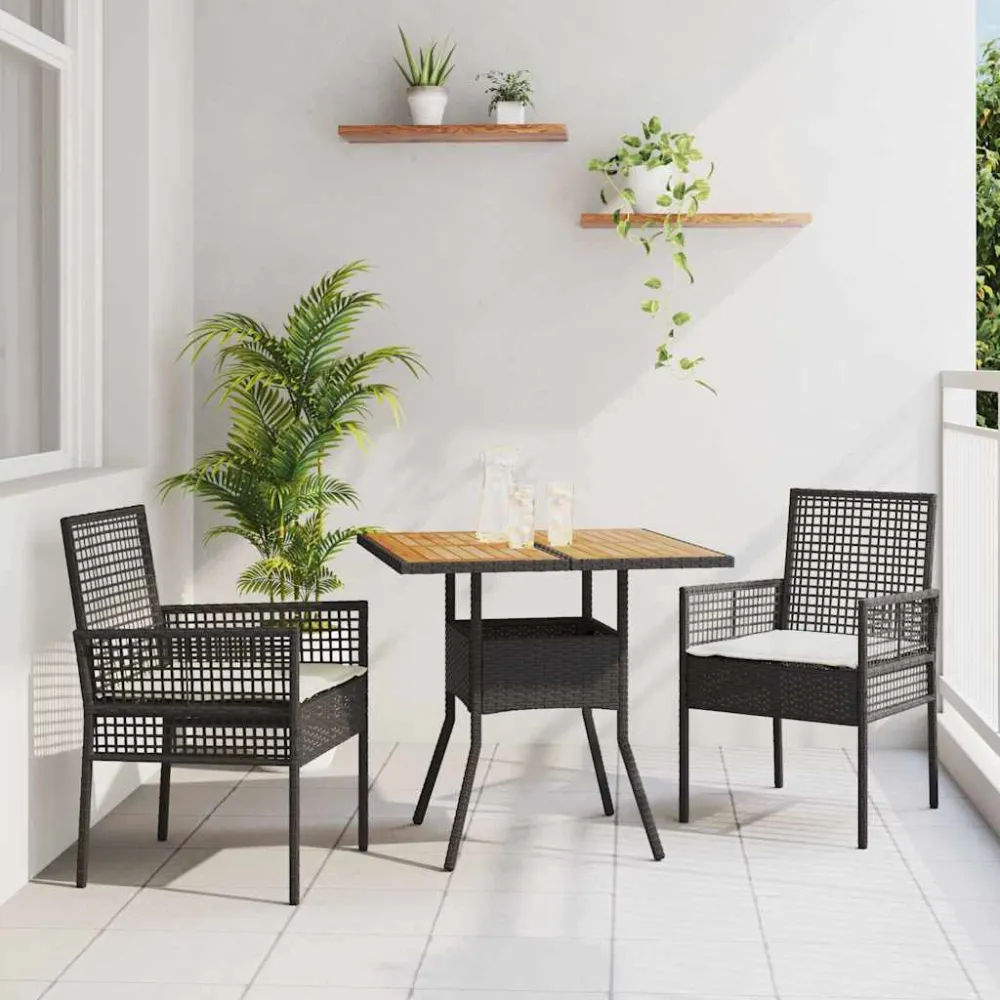 Tuin eettafelset 3 pcs Zwart poly rattan vidaXL