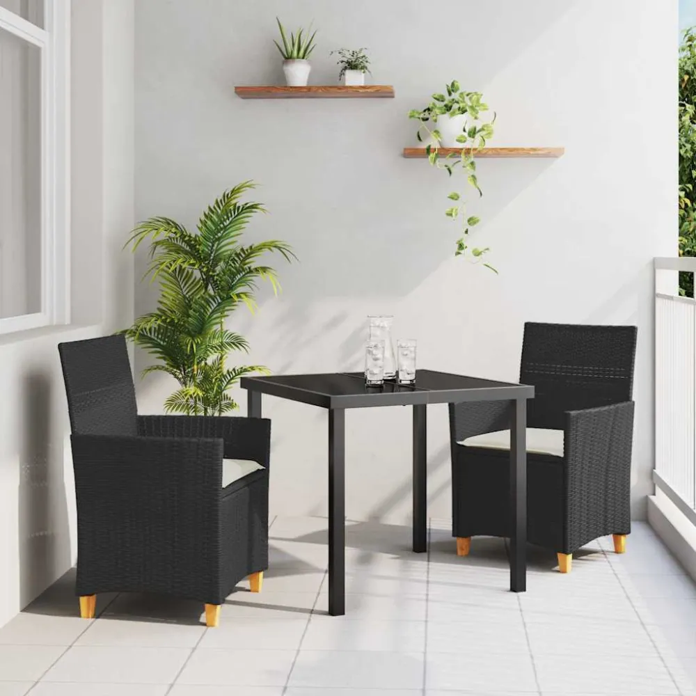 Tuin eettafelset 3 pcs Zwart poly rattan vidaXL
