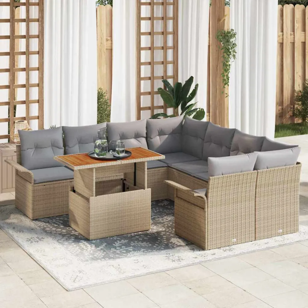 Tuin Sofa Set met kussen beige en lichtgrijs vidaXL