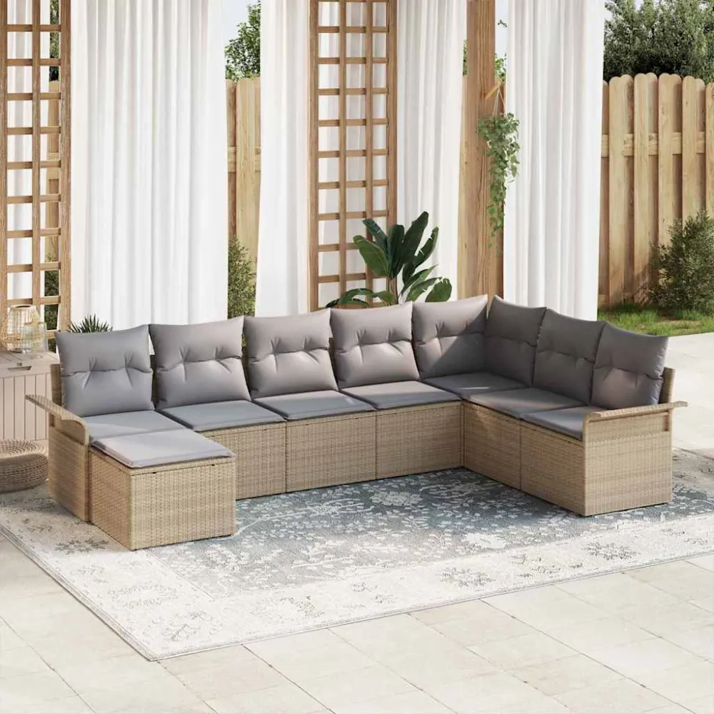 Tuin Sofa Set met kussen met opslag 8 pcs Beige Poly riet vidaXL