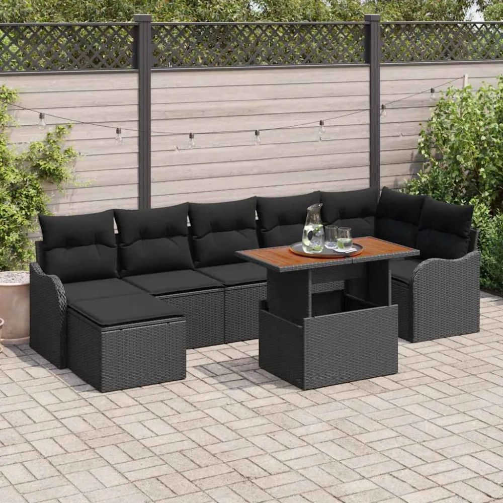 Tuin Sofa Set met kussen met opslag 8 pcs Zwart vidaXL
