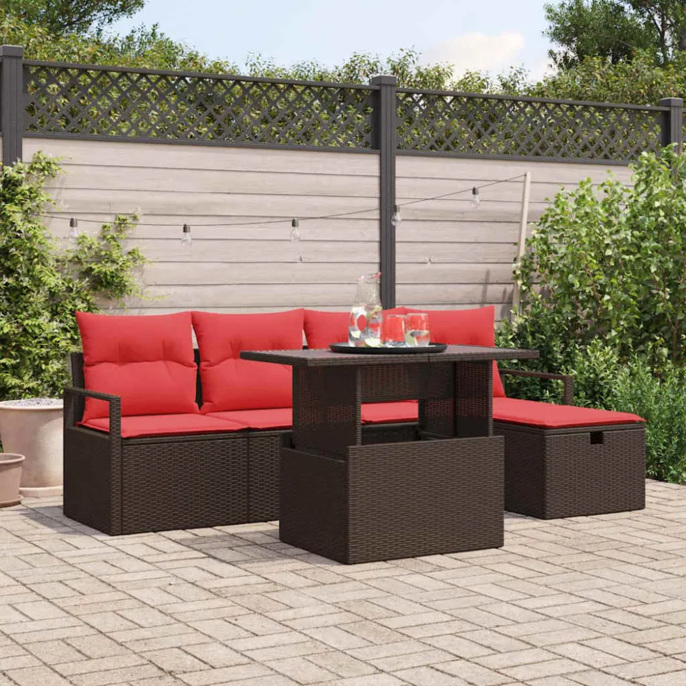 Tuin Sofa Set met kussen met opslag 6 pcs Bruin Poly riet vidaXL