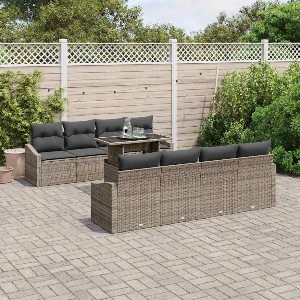 Tuin Sofa Set met kussen met opslag 9 pcs Grijs poly rattan vidaXL