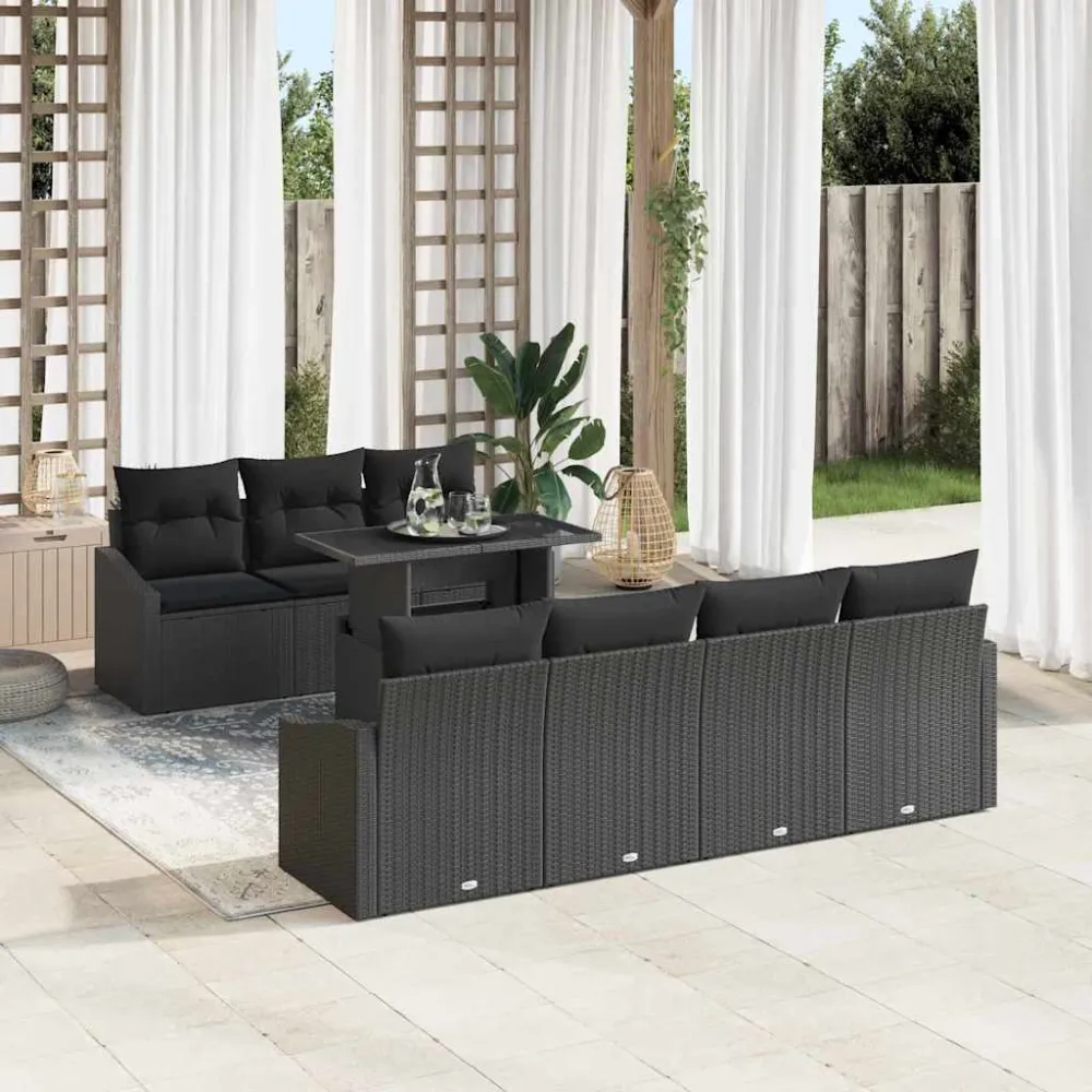 Tuin Sofa Set met kussen met opslag 8 pcs Zwart poly rattan vidaXL