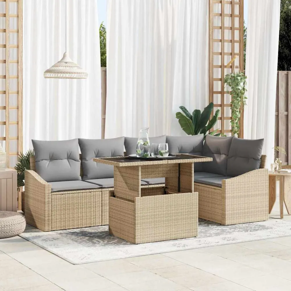 Tuin Sofa Set met kussen met opslag 6 pcs Beige en Licht Grijs vidaXL
