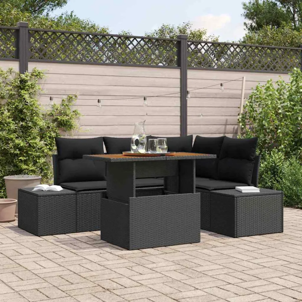 Tuin Sofa Set met kussen met kussen 5 pcs Zwart en Bruin vidaXL