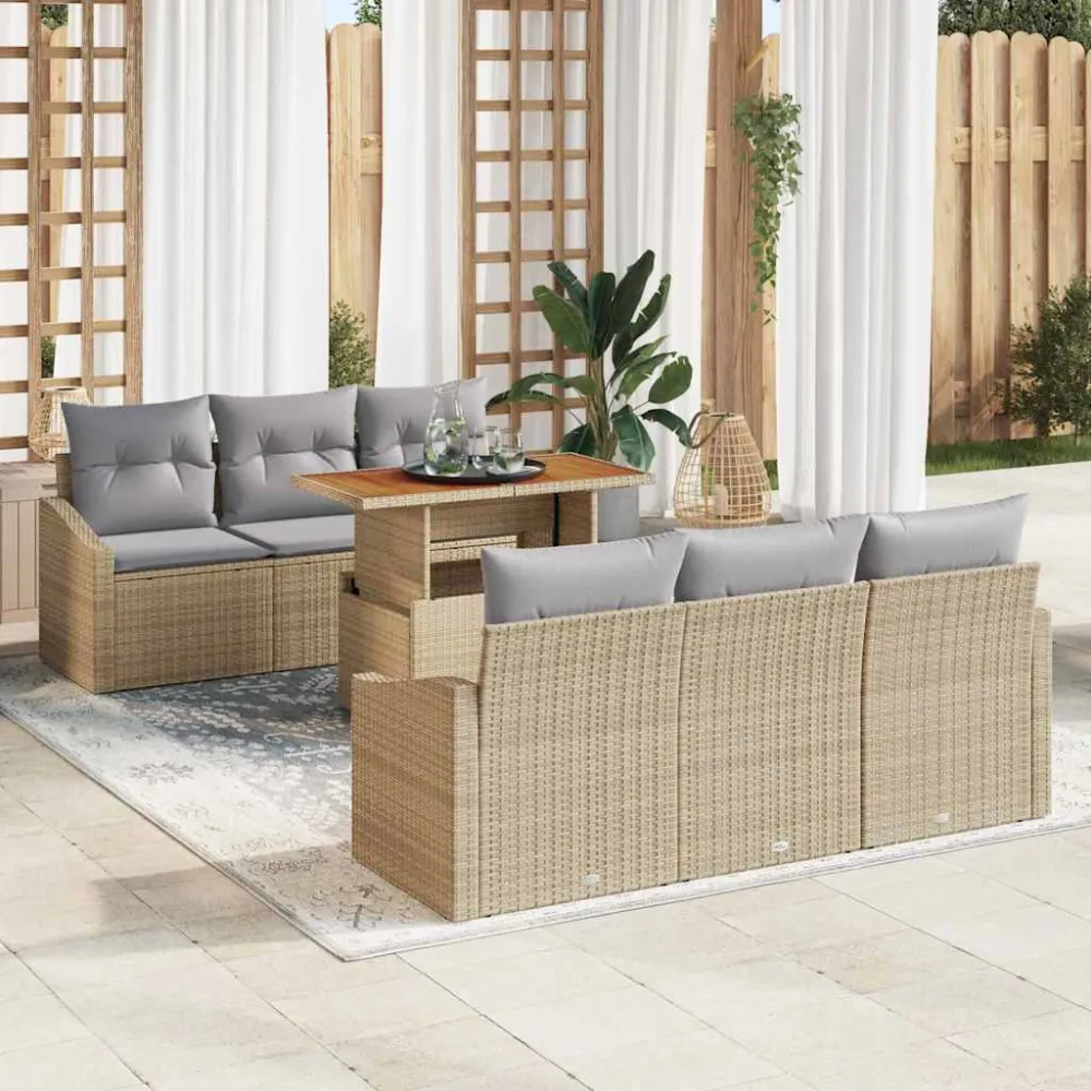 Tuin Sofa Set met kussen met kussen 7 pcs Beige en Grijs vidaXL