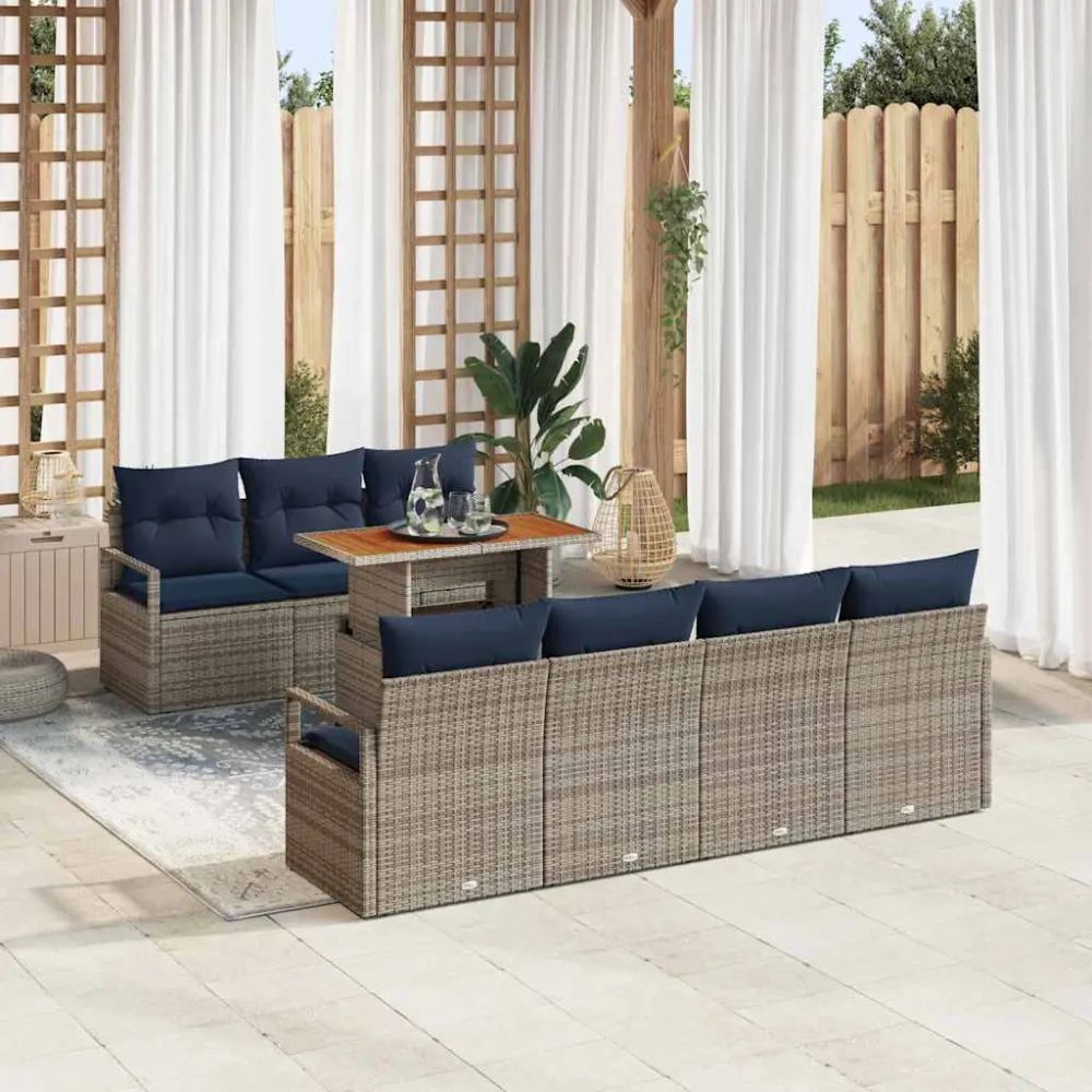 Tuin Sofa Set met kussen met kussen 8 pcs Grijs en Blauw vidaXL