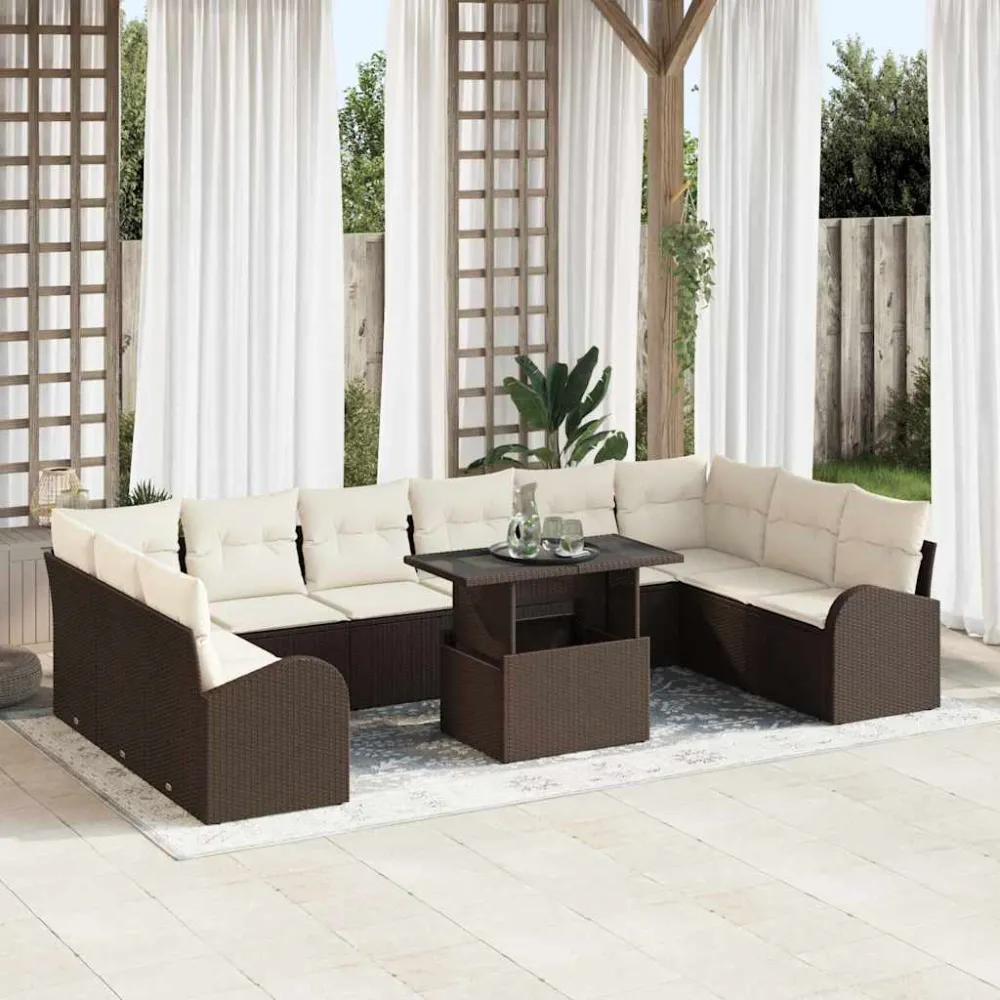 Tuin Sofa Set met kussen met opslag 11 pcs Bruin Poly riet vidaXL