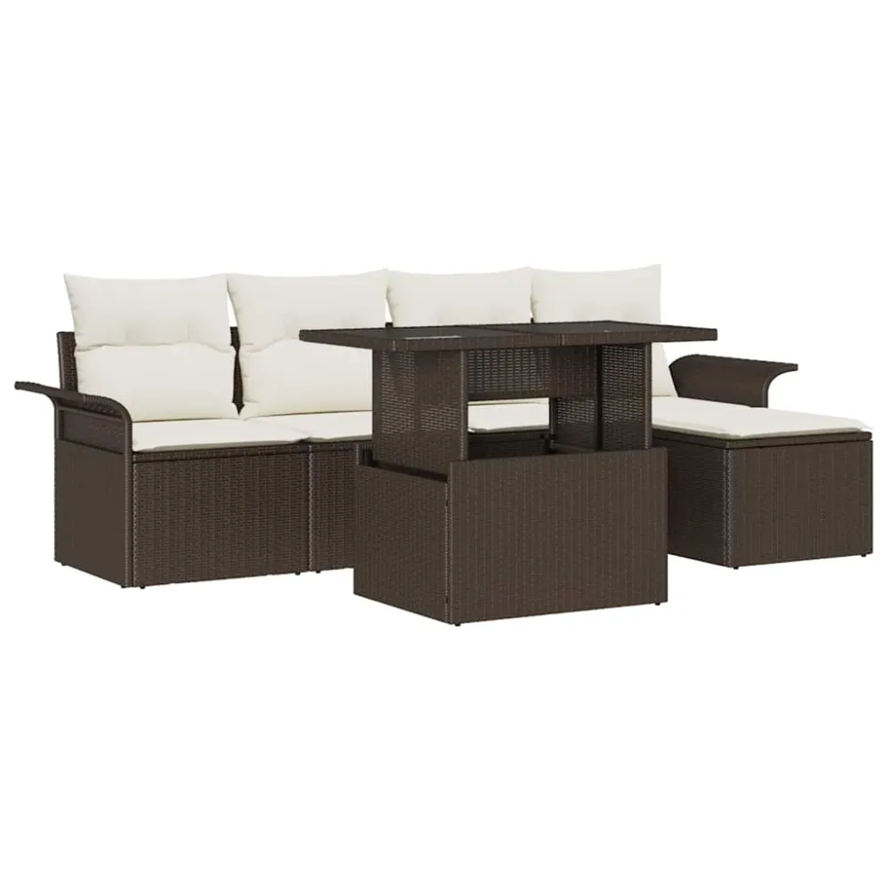 Tuin Sofa Set met kussen met opslag 6 pcs Bruin Poly riet vidaXL