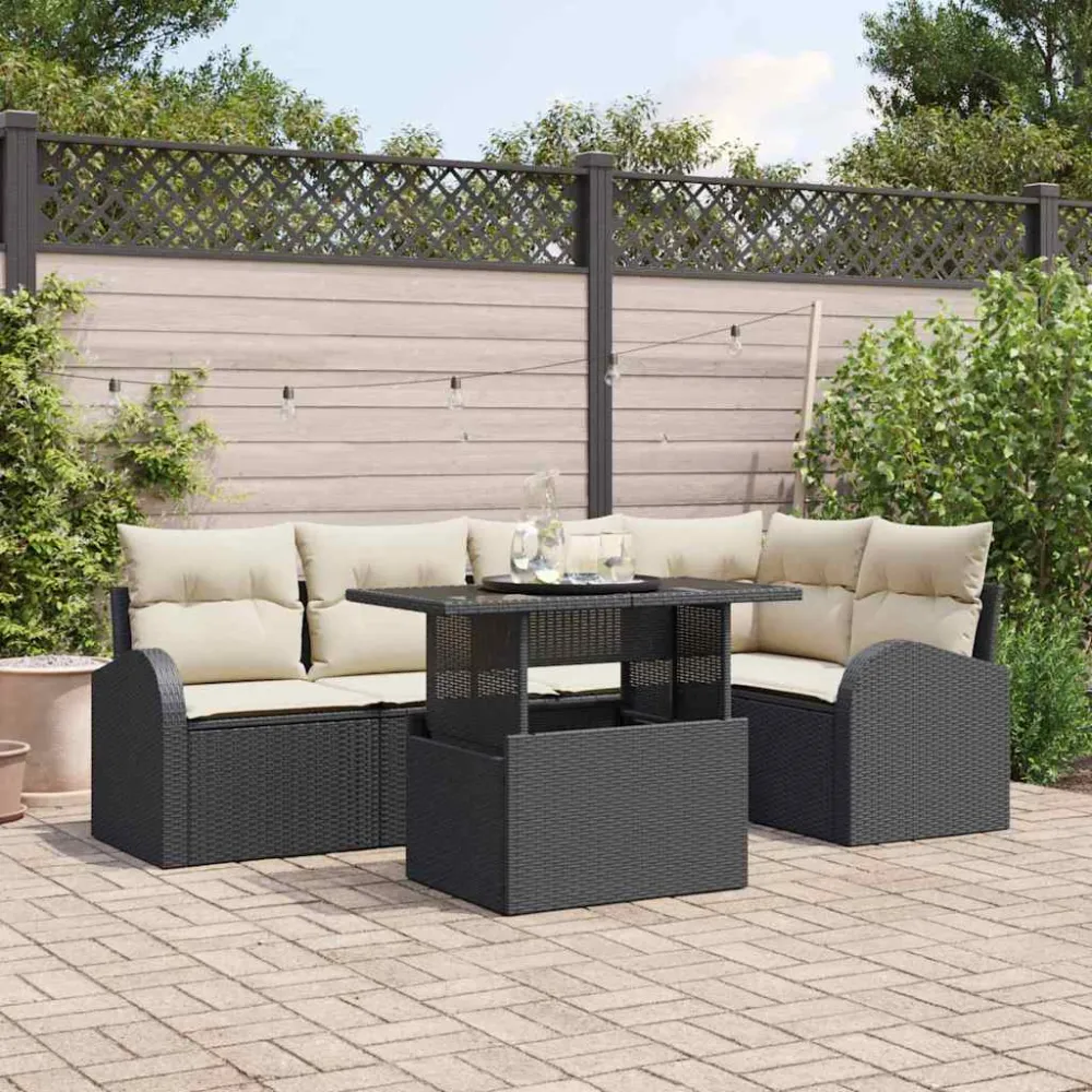 Tuin Sofa Set met kussen met opslag 6 pcs Zwart Poly riet vidaXL