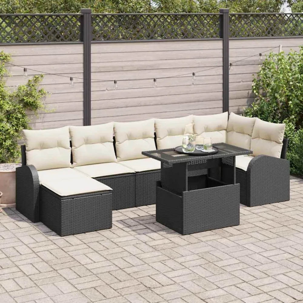 Tuin Sofa Set met kussen met opslag 8 pcs Zwart Poly riet vidaXL