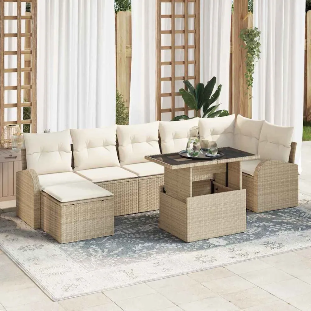 Tuin Sofa Set met kussen met opslag 8 pcs Beige Poly riet vidaXL