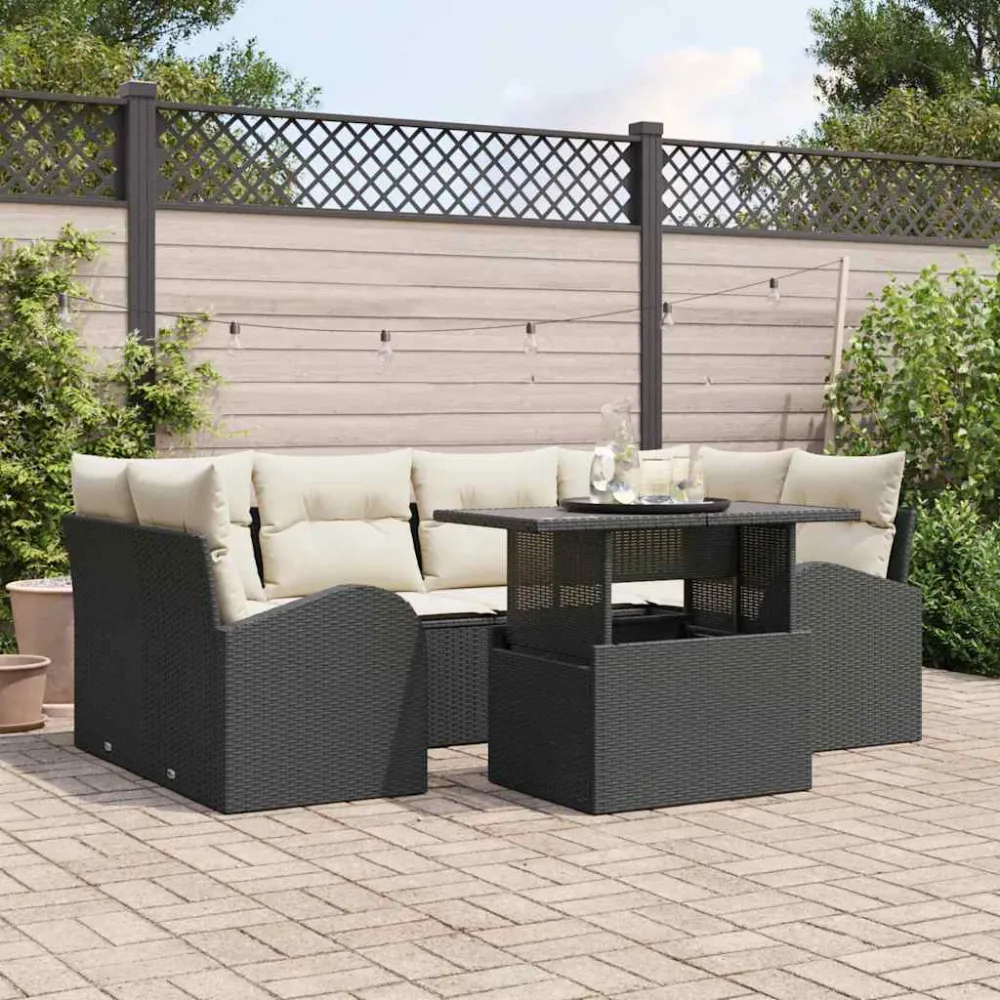 Tuin Sofa Set met kussen met opslag 7 pcs Zwart Poly Rattan vidaXL