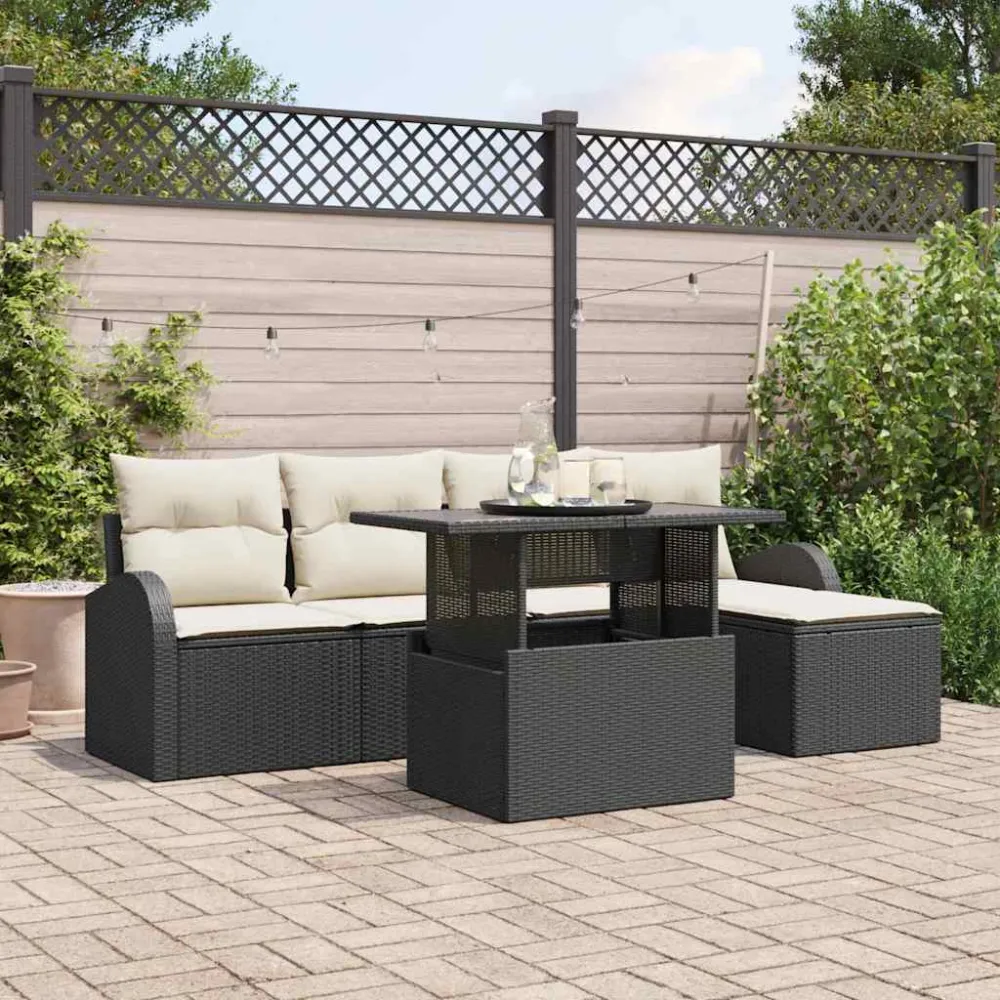 Tuin Sofa Set met kussen met opslag 6 pcs Zwart Poly riet vidaXL