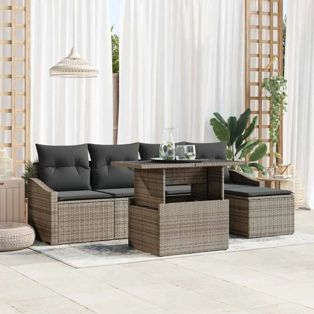 Tuin Sofa Set met kussen met opslag 6 pcs Grijs poly rattan vidaXL